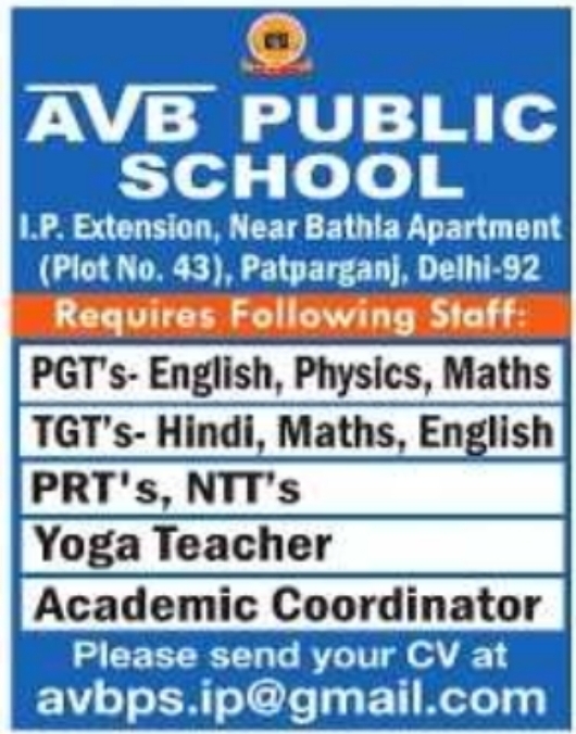 Job Opportunity: Multiple Teaching Roles at AVB Public School, Delhi