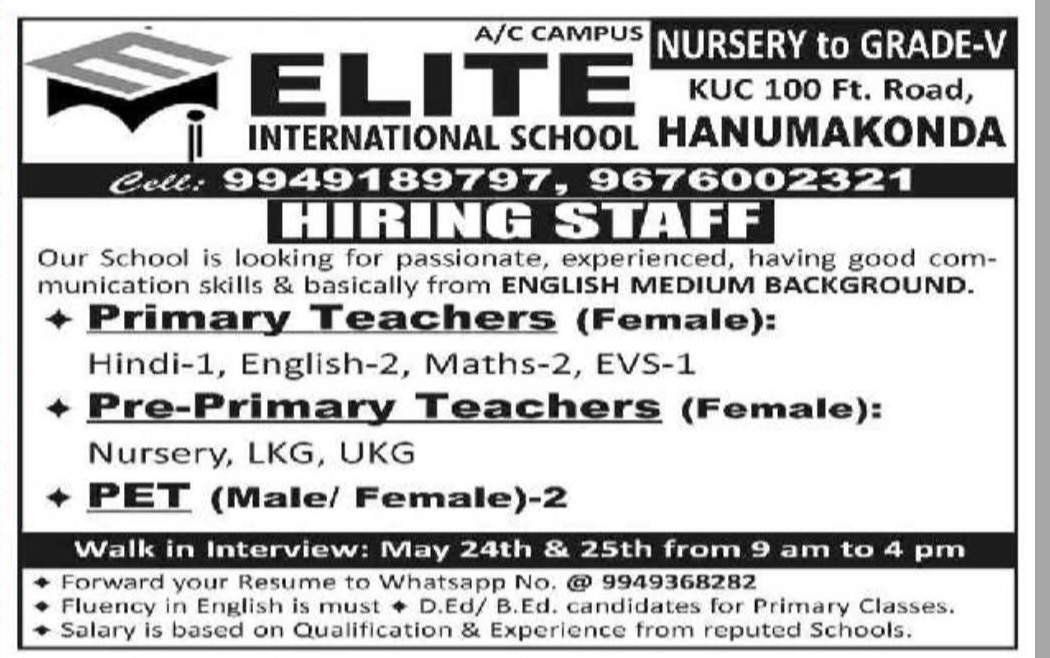 Job Opportunity: Multiple Teaching Staff Roles at Elite International School