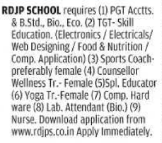 Job Opportunity: Multiple Teaching & Support Roles at RDJP School