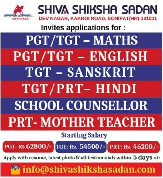Job Opportunity: Multiple Teaching Vacancies at Shiva Shiksha Sadan