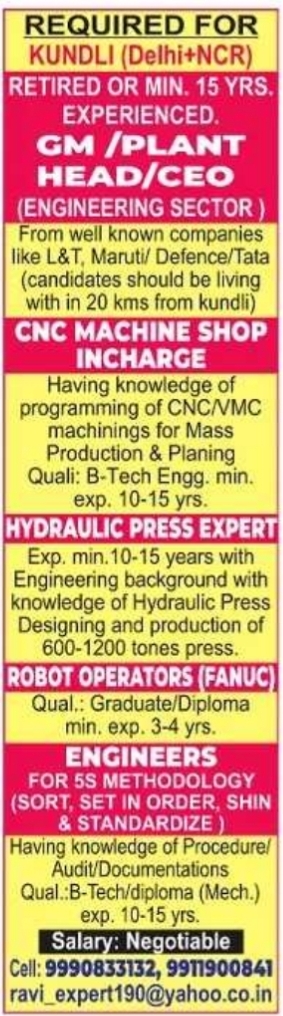 Job Opportunity: Multiple Technical Roles in Kundli (Delhi-NCR)