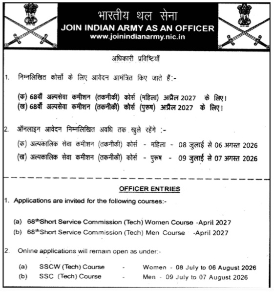Job Opportunity: Officer Entries Recruitment at Indian Army