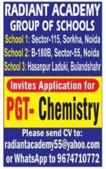 Job Opportunity: PGT Chemistry Teacher