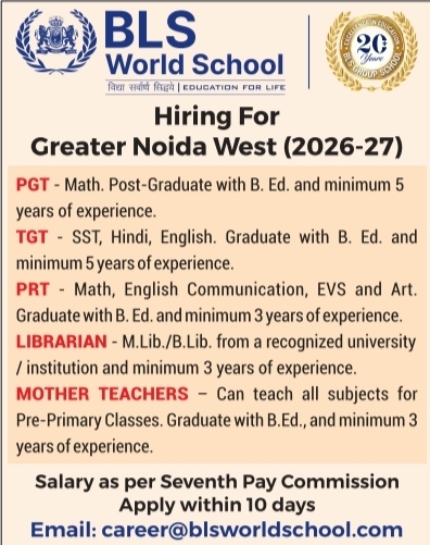 Job Opportunity: PGT, TGT, PRT, Librarian, and Mother Teachers