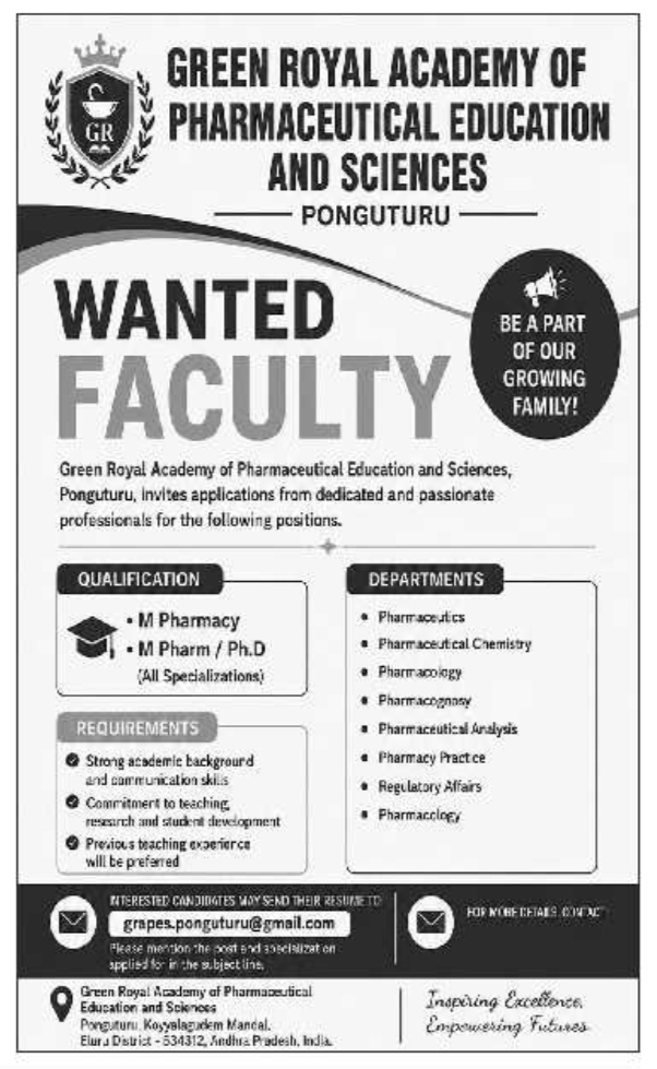 Job Opportunity: Pharmacy College Faculty