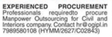 Job Opportunity: Procurement Professionals – Civil & Interiors Company