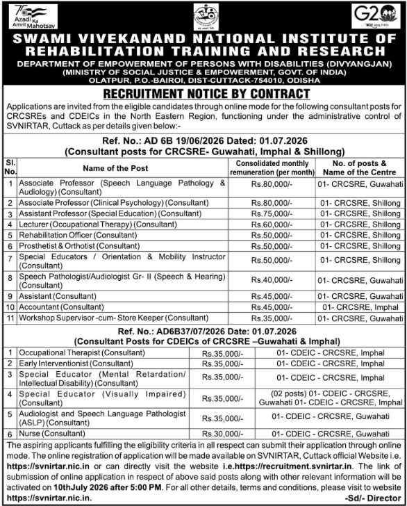 Job Opportunity: Recruitment Notice by SVNIRTAR, Cuttack