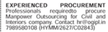 Job Opportunity: Recruitment of Experienced Procurement Professionals by Civil and Interiors Company