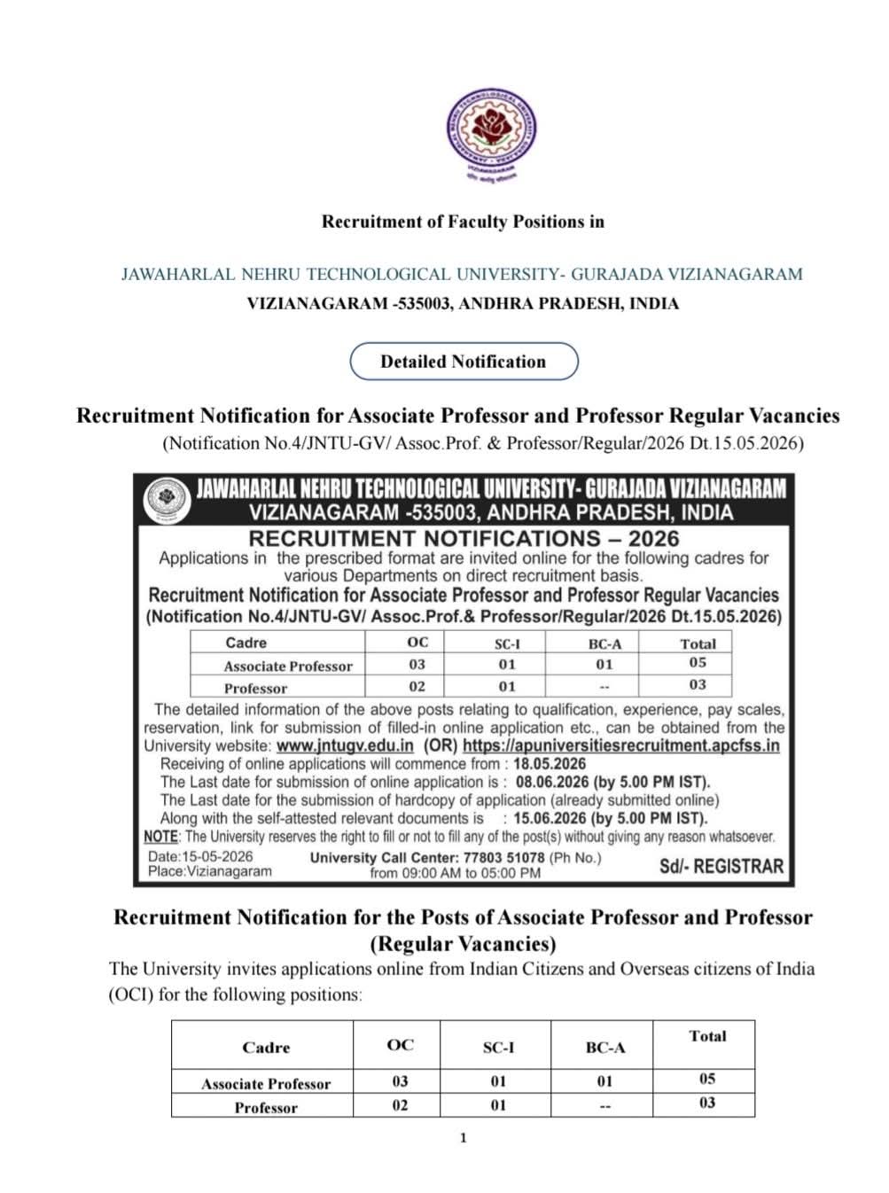Job Opportunity: Regular Faculty Openings at JNTU-Gurajada Vizianagaram