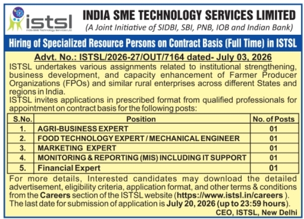 Job Opportunity: Specialized Resource Persons Recruitment at ISTSL