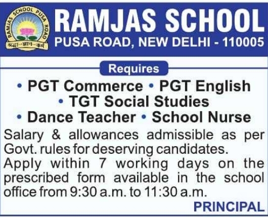 Job Opportunity: Staff Recruitment at Ramjas School