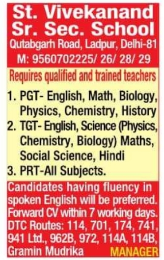 Job Opportunity: Teacher Recruitment at St. Vivekanand School