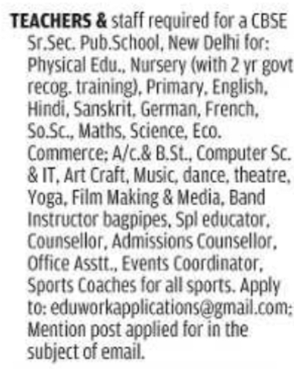 Job Opportunity: Teachers, Sports Coaches & Administrative Staff