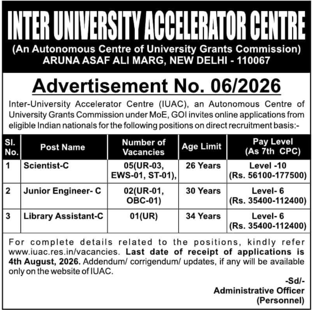 Job Opportunity: Technical Openings at IUAC New Delhi
