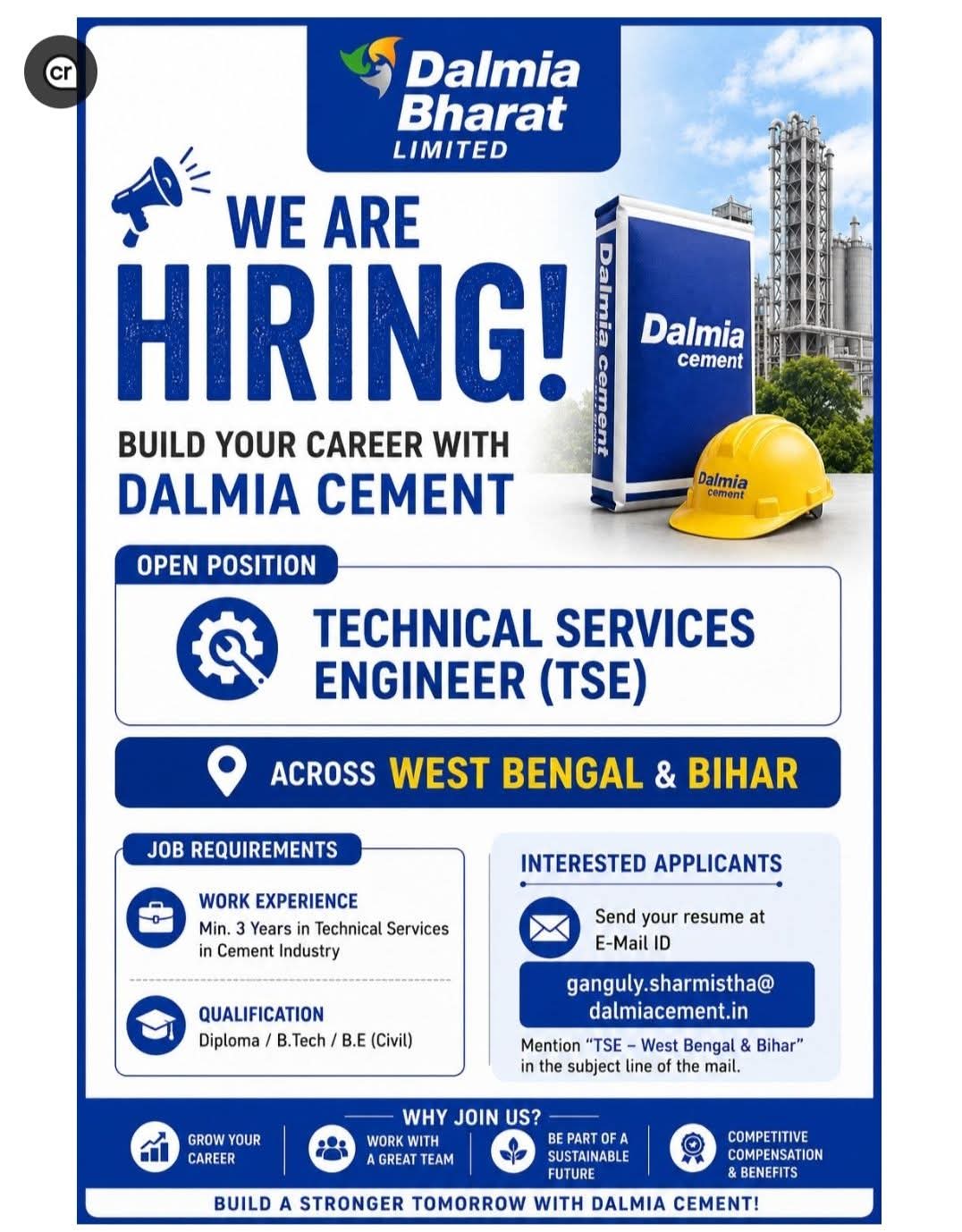 Job Opportunity: Technical Services Engineer at Dalmia Cement