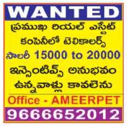 Job Opportunity: Telecallers (Real Estate, Ameerpet)