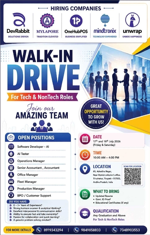 Job Opportunity: Walk-In Drive for Tech & NonTech Roles