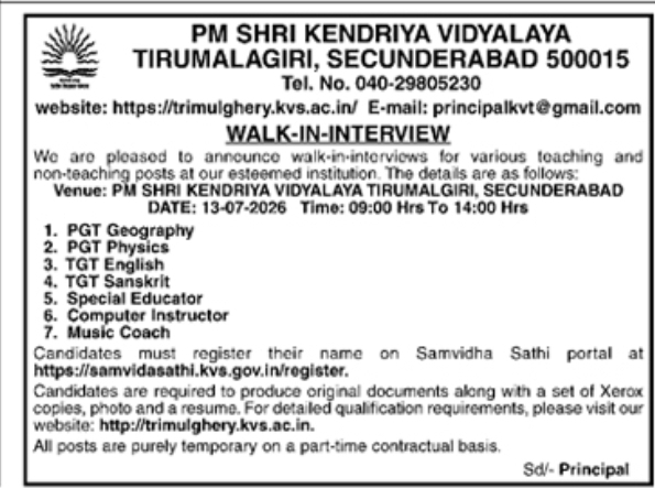 Job Opportunity: Walk-In for Various Teaching & Non-Teaching Posts