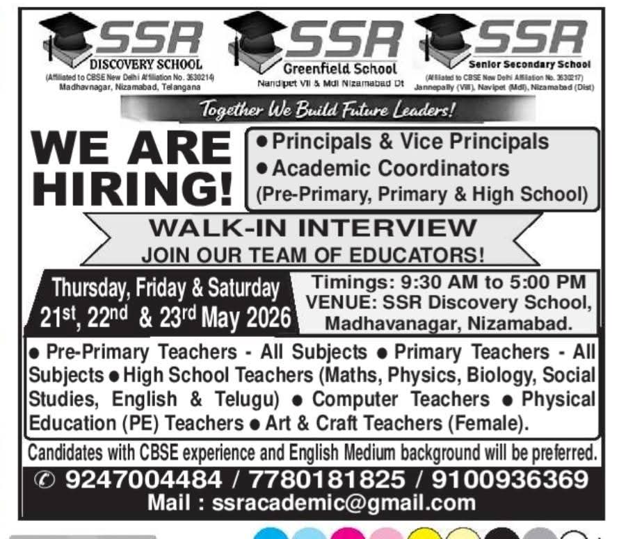 Job Opportunity: Walk-In Interviews at SSR Group of Schools