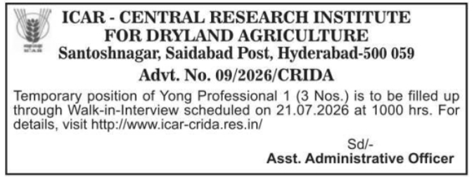 Job Opportunity: Young Professional Roles at ICAR-CRIDA