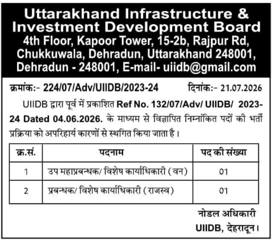 Job Postponement Notice: Deputy Manager & Manager Recruitment