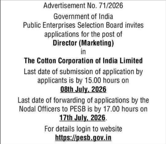 Job Recruitment: Director (Marketing) Cotton Corporation of India