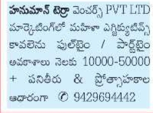Job Recruitment: Female Marketing Executives at Hanuman Terra Ventures PVT LTD