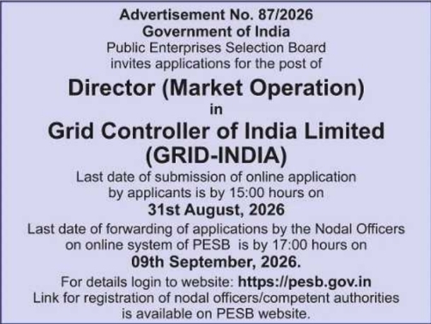 Job Recruitment for Director (Market Operation) by Grid Controller of India