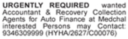 Job Vacancies: Accountant & Recovery Collection Agents