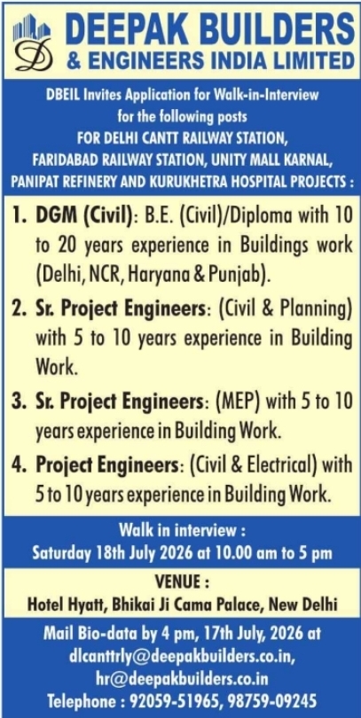 Job Vacancies: Deepak Builders & Engineers Walk-In Interviews