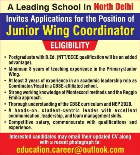 Job Vacancies: Junior Wing Coordinator