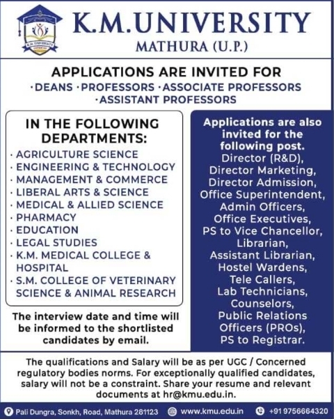 Job Vacancies: K.M. University Teaching & Non-Teaching Positions