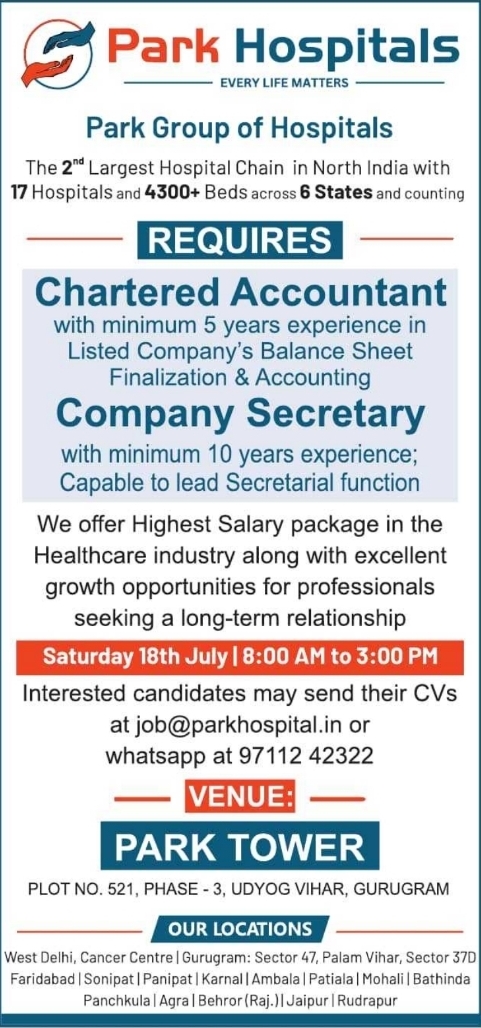Job Vacancies: Park Group of Hospitals Corporate Positions