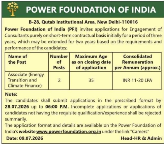 Job Vacancies: Power Foundation of India Associate Positions
