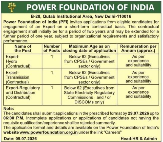 Job Vacancies: Power Foundation of India Contractual Positions
