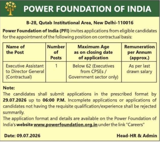 Job Vacancies: Power Foundation of India Executive Assistant Position