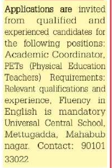 Job Vacancy: Academic Staff at Universal Central School
