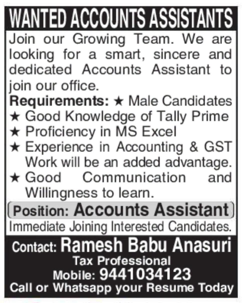 Job Vacancy: Accounts Assistants for Tax Professional Team