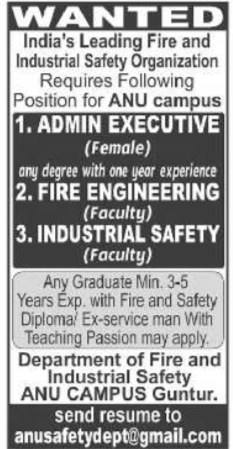 Job Vacancy: Admin & Safety Faculty at ANU Campus