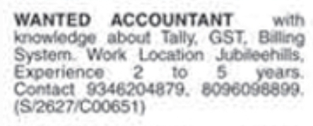 Job Vacancy: Billing Accountant with Tally and GST Knowledge
