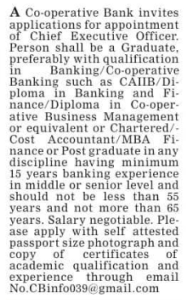 Job Vacancy: Chief Executive Officer at Co-operative Bank