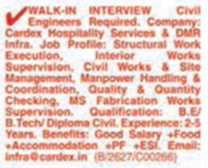 Job Vacancy: Civil Engineers Walk-In Interview