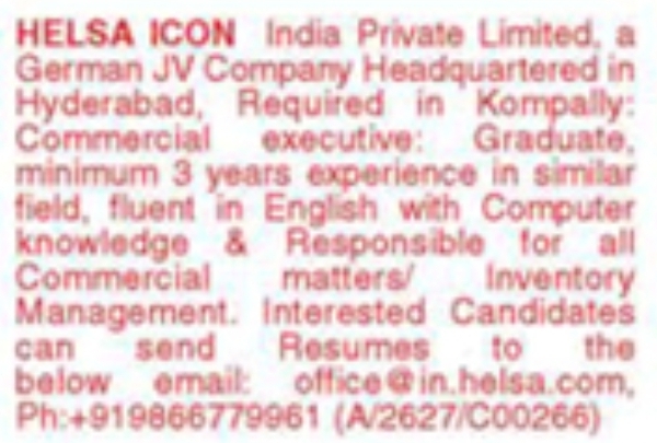 Job Vacancy: Commercial Executive