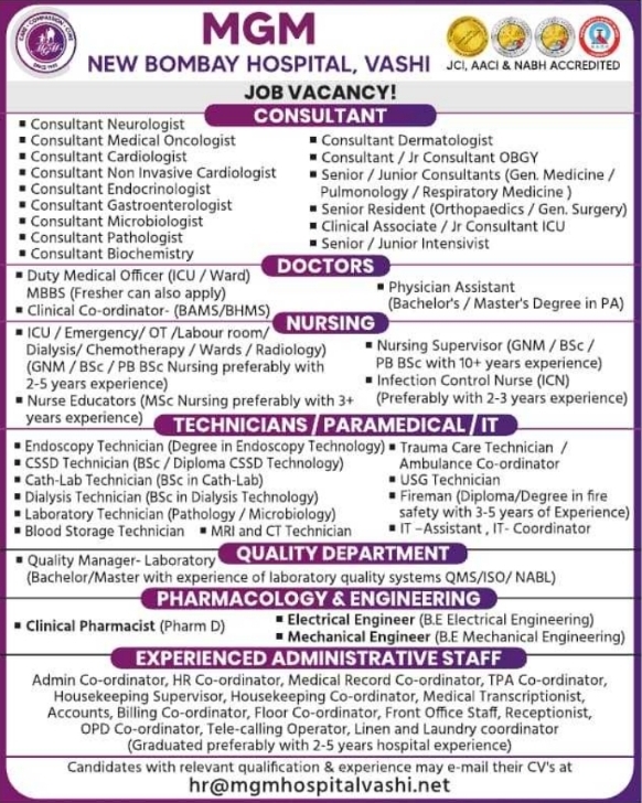 Job Vacancy: Comprehensive Healthcare Staffing at MGM Hospital