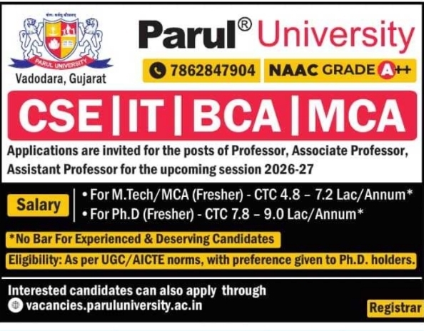 Job Vacancy: Computer Applications and IT Faculty Recruitment at Parul University