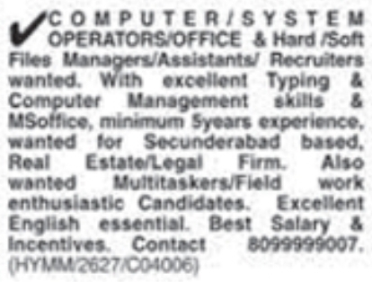Job Vacancy: Corporate & Office Staff for Real Estate/Legal Firm