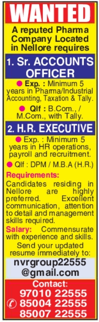 Job Vacancy: Corporate Professionals at Pharma Company