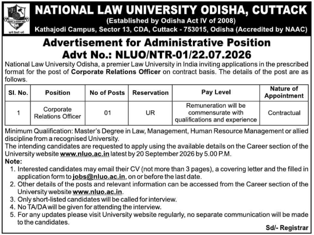 Job Vacancy: Corporate Relations Officer, Cuttack