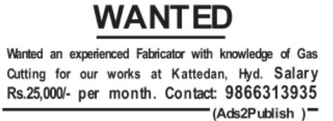 Job Vacancy: Experienced Fabricator