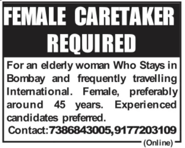 Job Vacancy: Female Caretaker